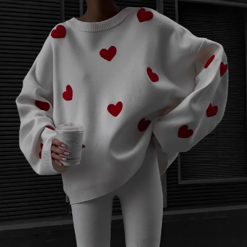 IKEARLAX 2025 Europe, America autumn and winter new women's clothing loose knitted sweater fashion casual crew neck love sweater knitted sweater Thin Thick Dense IKEARLAX 2025 Europe, America autumn and winter new women's clothing loose knitted sweater fashion casual crew neck love sweater knitted sweater Thin Thick Dense