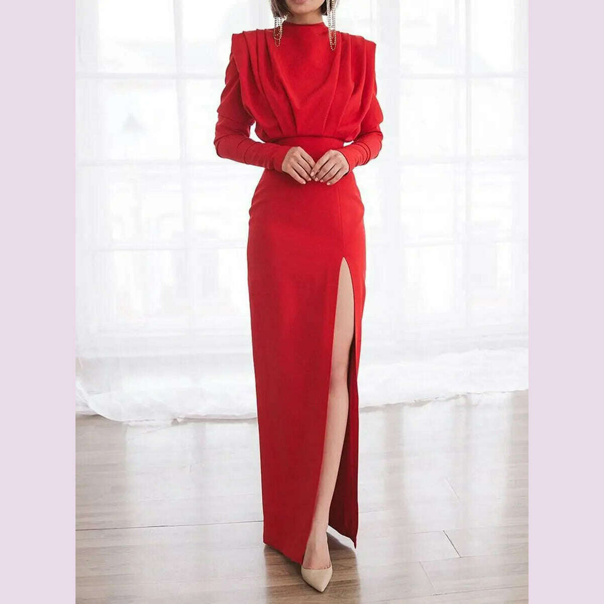 Women Dress Slim Fit Sexy Turtleneck Full Sleeve Evening Long Dresses Solid High Waist Elegant Straight Gown Vestidos 2024 Women Dress Slim Fit Sexy Turtleneck Full Sleeve Evening Long Dresses Solid High Waist Elegant Straight Gown Vestidos 2024