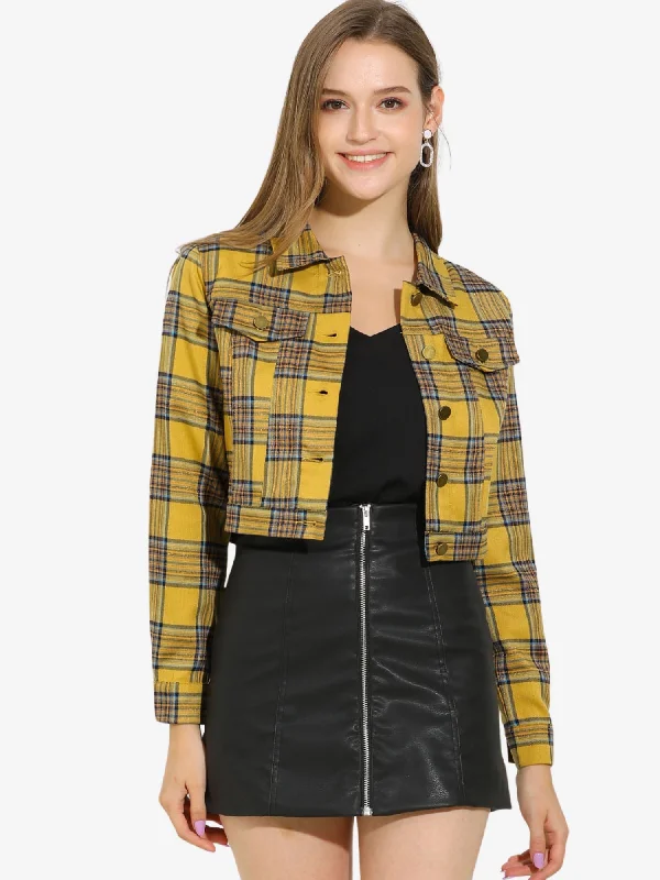 Plaid Cropped Long Sleeve Lapel Button Down Moto Jacket Bomber Jacket Anorak Windbreaker Plaid Cropped Long Sleeve Lapel Button Down Moto Jacket Bomber Jacket Anorak Windbreaker