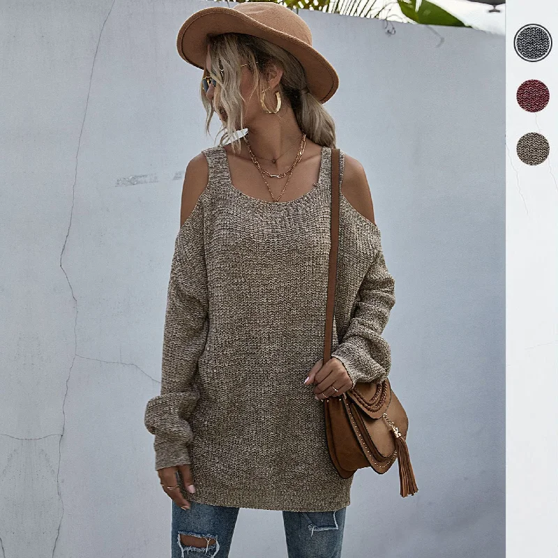 IKEARLAX popular early autumn 2025 New popular women's clothing bat sleeves loose off-the-shoulder square neck knitted sweater medium and long pullover sweater Fitted Loose Oversized