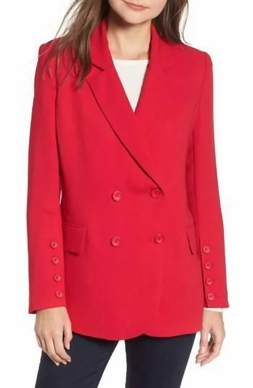 Button Detail Double Breasted Blazer In Red Milan Custom Blazer