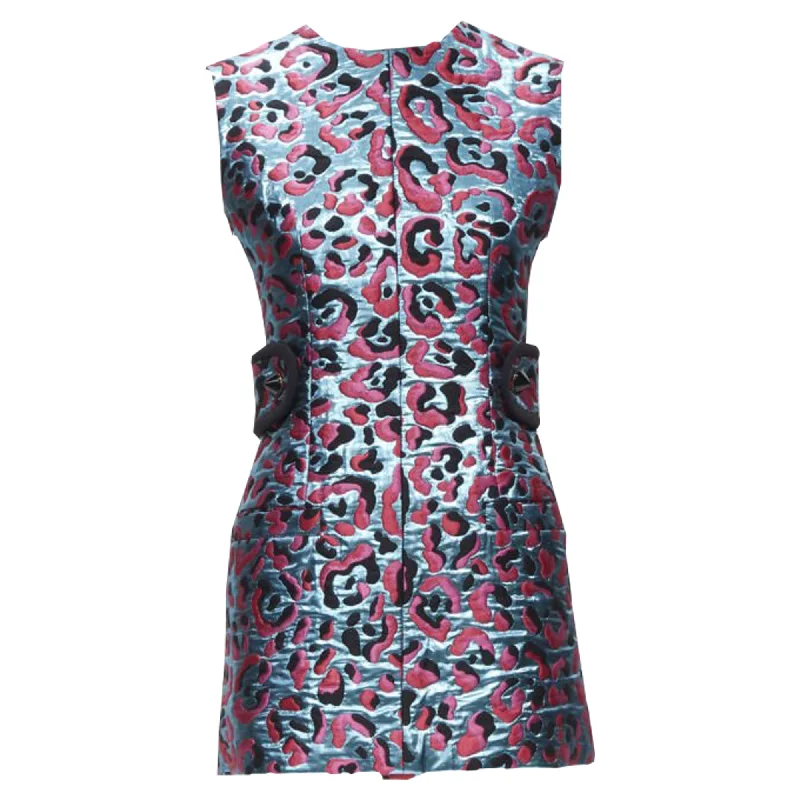 Louis Vuitton metallic leopard jacquard strap belt dress
