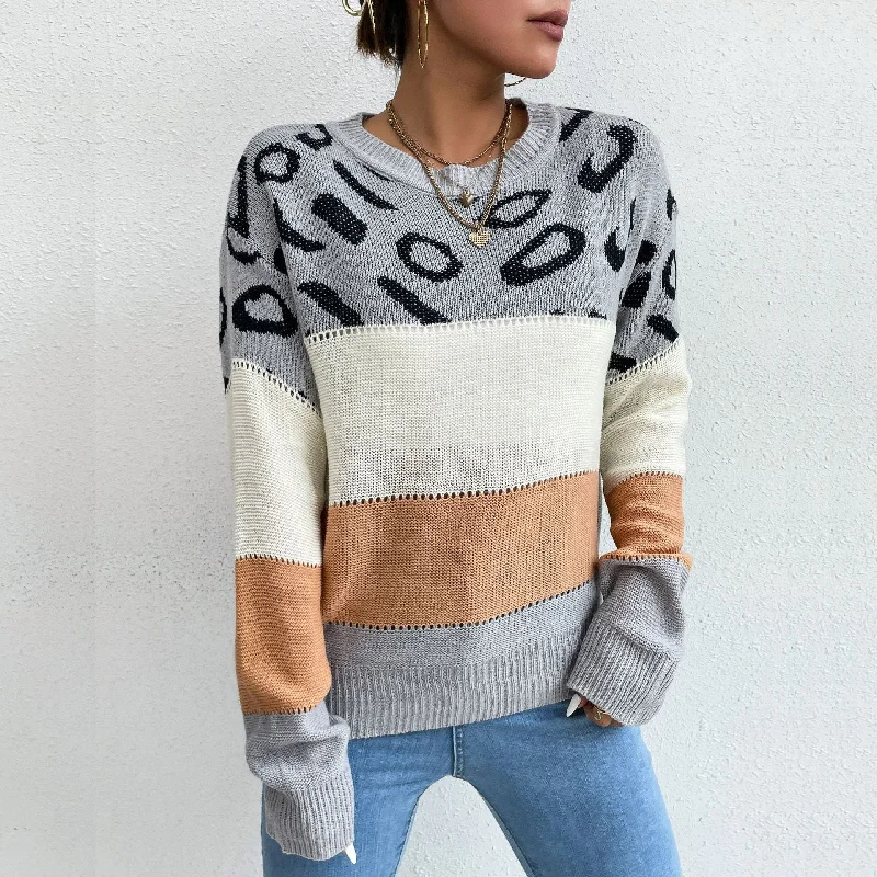 IKEARLAX New autumn and winter popular new Popular trade women's clothing loose splicing long-sleeved round neck leopard print sweater pullover Fleece Fabric Down Fabric Feather Fabric IKEARLAX New autumn and winter popular new Popular trade women's clothing loose splicing long-sleeved round neck leopard print sweater pullover Fleece Fabric Down Fabric Feather Fabric