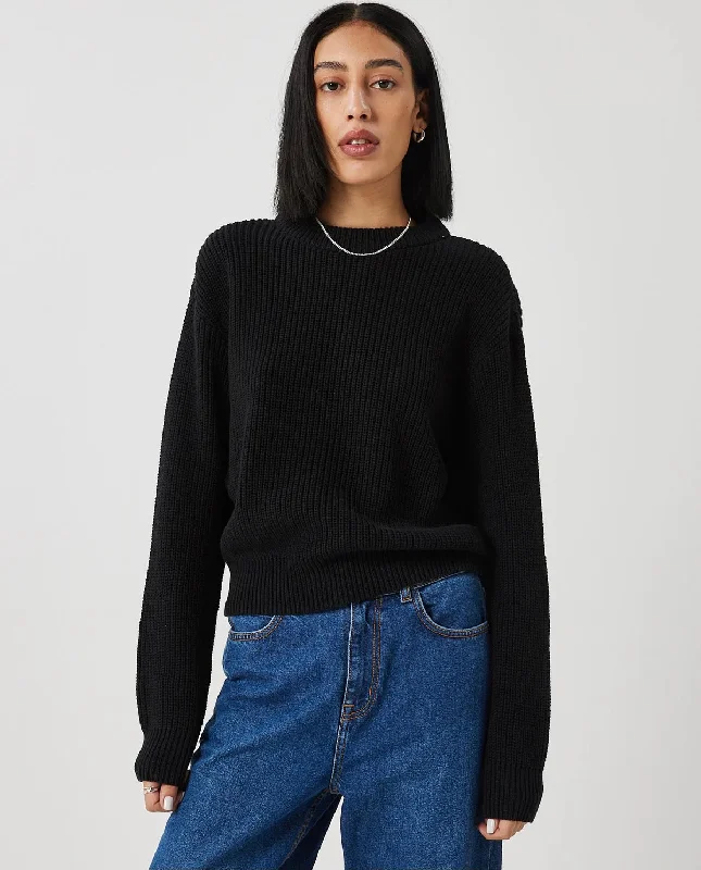 Mikala Jumper G006 - Black Cable Knit Ribbed Knit Lace Knit