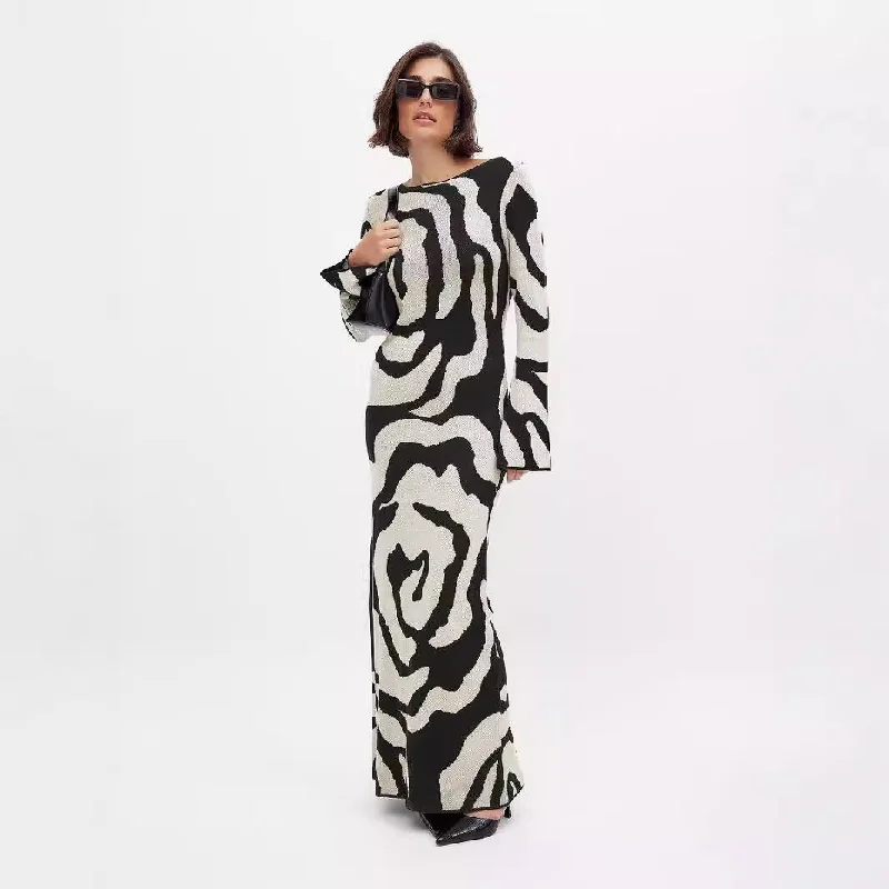 IKEARLAX Europe, America autumn and winter new cross-border women's clothing fashionable and elegant wind printing long-sleeved dress animal long sweater dress Nylon Fabric Polyester Fabric Spandex Fabric IKEARLAX Europe, America autumn and winter new cross-border women's clothing fashionable and elegant wind printing long-sleeved dress animal long sweater dress Nylon Fabric Polyester Fabric Spandex Fabric