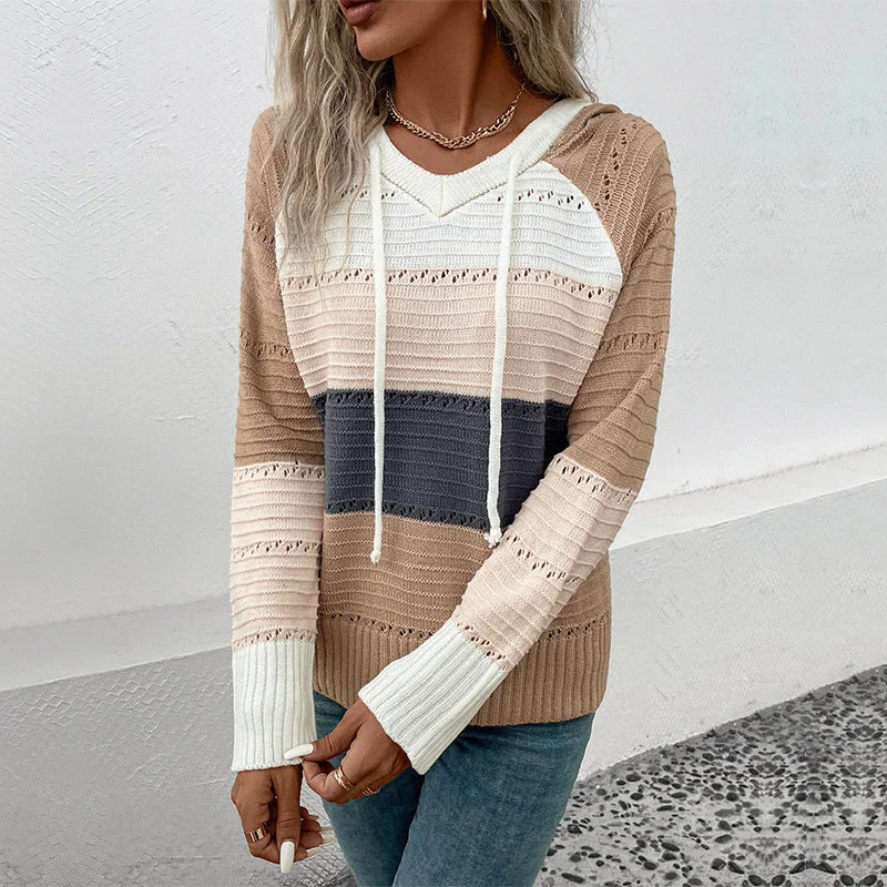 IKEARLAX New Hot Trade New Autumn and Winter New 2025 Women's Clothing Cross-border Hooded Color Contrast Pullover Sweater Women Chenille Brocade Lace IKEARLAX New Hot Trade New Autumn and Winter New 2025 Women's Clothing Cross-border Hooded Color Contrast Pullover Sweater Women Chenille Brocade Lace