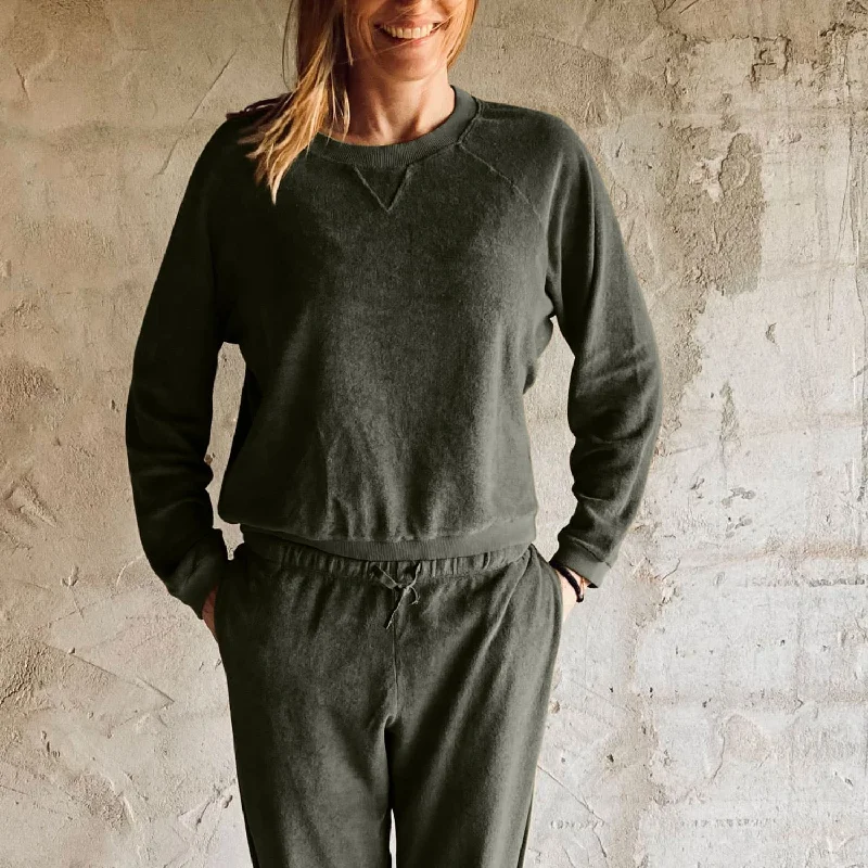 Elie Jumper - Women - TJ Terry Jersey - S021 Dark Green Grey Anti-Pilling Anti-Shrink Durable Elie Jumper - Women - TJ Terry Jersey - S021 Dark Green Grey Anti-Pilling Anti-Shrink Durable