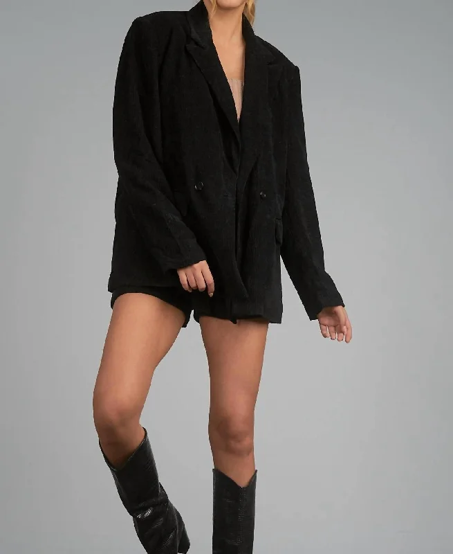 Cassie Oversized Corduroy Blazer In Black Women's Long Blazer