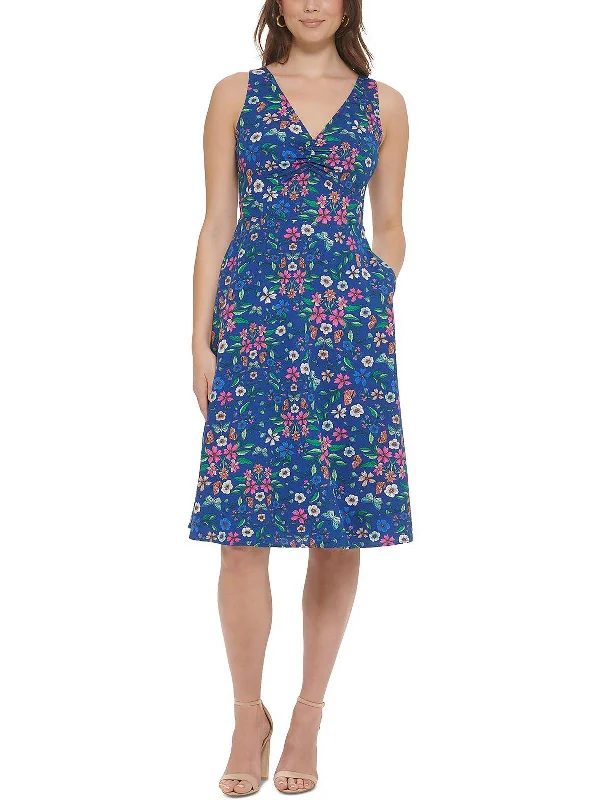 Womens Floral Print Knee-Length Fit & Flare Dress