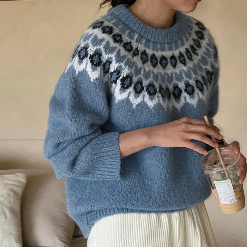 IKEARLAX autumn new women's ethnic style pullover sweater Korean ins style casual versatile knitted sweater Stretchy Elastic Breathable IKEARLAX autumn new women's ethnic style pullover sweater Korean ins style casual versatile knitted sweater Stretchy Elastic Breathable
