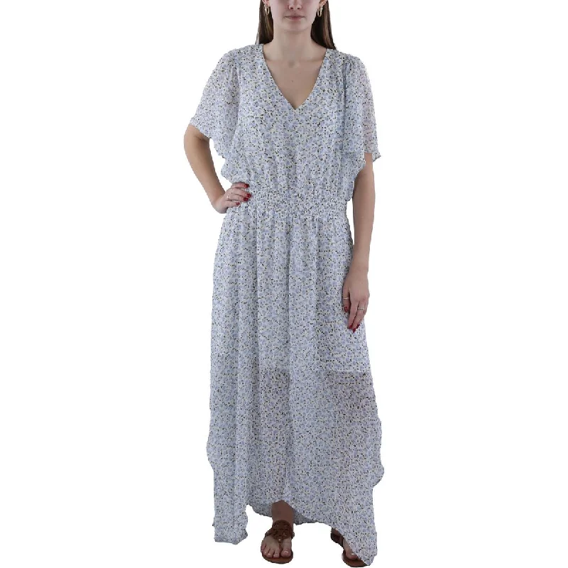 Womens Chiffon Floral Print Maxi Dress