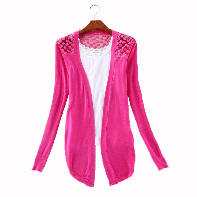 Clothes Women Clothing Lace Sweet Crochet Knit Blouses Sweater Cardigan Lace Blouse Jacket Transparent Opaque Sheer