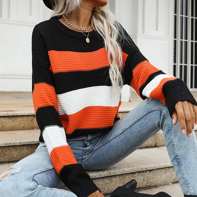 IKEARLAX New Hot Trade 2025 Fashion Sweater Hot Style Thin Long Sleeve Loose Striped Knitted Sweater Women Turtle Neck Boat Neck Asymmetrical Neck IKEARLAX New Hot Trade 2025 Fashion Sweater Hot Style Thin Long Sleeve Loose Striped Knitted Sweater Women Turtle Neck Boat Neck Asymmetrical Neck