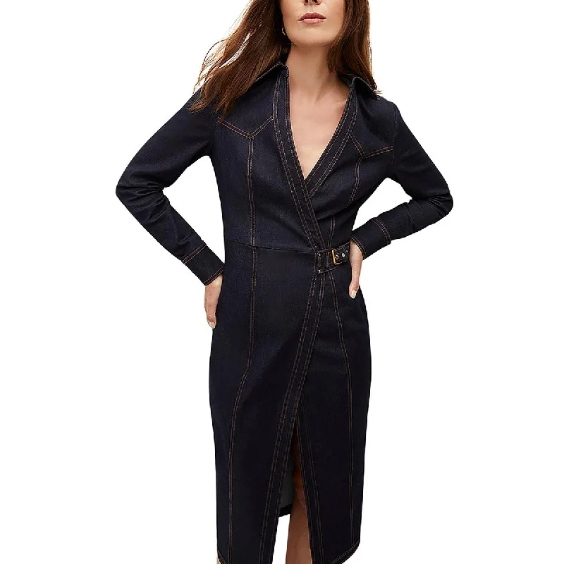 Arlington Womens Denim Dark Wash Wrap Dress