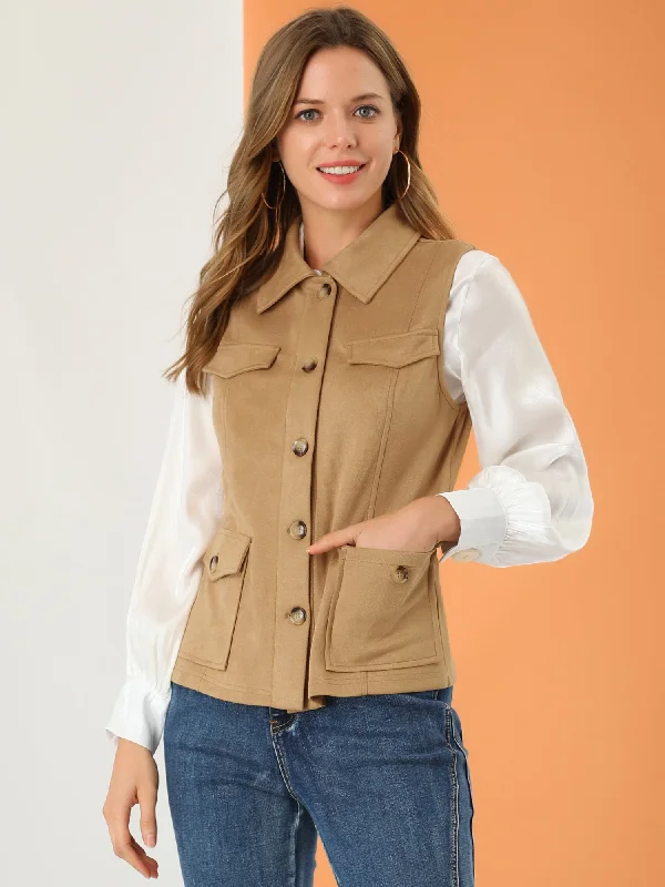 Faux Suede Vest Utility Buttoned Sleeveless Jacket with Cargo Pocket Collared Jacket Crew Neck Jacket Turtle Neck Jacket Faux Suede Vest Utility Buttoned Sleeveless Jacket with Cargo Pocket Collared Jacket Crew Neck Jacket Turtle Neck Jacket