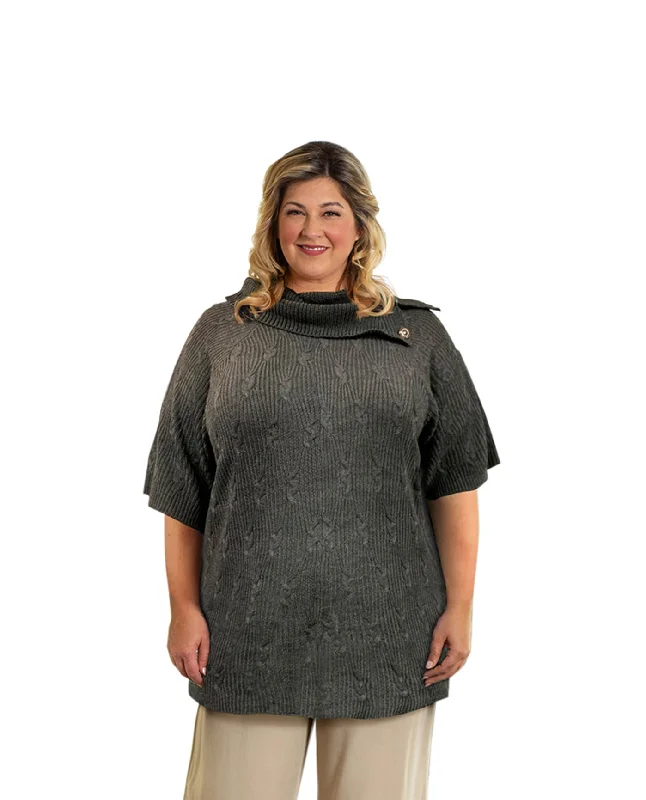 On The Plus Side Plus Size Button Cowl Neck Short Sleeve Tunic Sweater Real Fur Shearling Chenille On The Plus Side Plus Size Button Cowl Neck Short Sleeve Tunic Sweater Real Fur Shearling Chenille