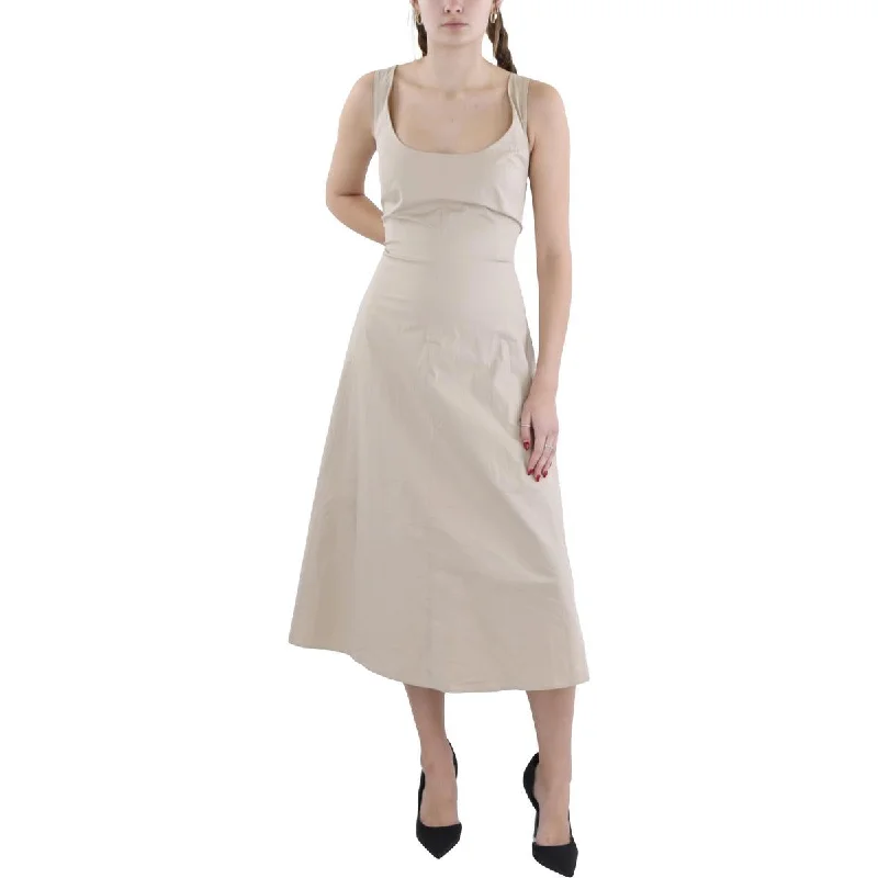 Womens Cotton Blend Below Knee Midi Dress