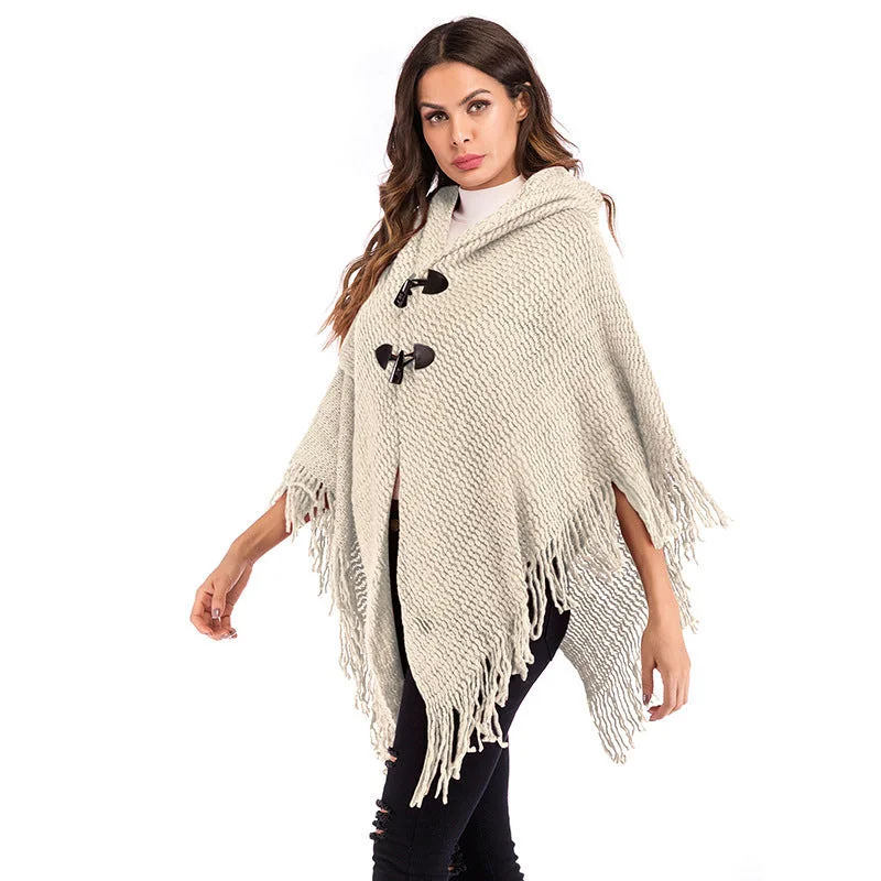 IKEARLAX Autumn and winter new 2025 women's clothing horn buckle hooded bat sleeve shawl jacket knitted sweater women Real Fur Shearling Chenille IKEARLAX Autumn and winter new 2025 women's clothing horn buckle hooded bat sleeve shawl jacket knitted sweater women Real Fur Shearling Chenille