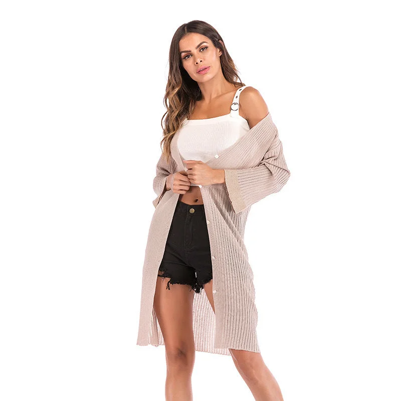 IKEARLAX 2025 New autumn and winter knitted sweater medium and long outer wear single-breasted cardigan casual sweater jacket women's clothing Terry Terry Cloth Terry Knit IKEARLAX 2025 New autumn and winter knitted sweater medium and long outer wear single-breasted cardigan casual sweater jacket women's clothing Terry Terry Cloth Terry Knit
