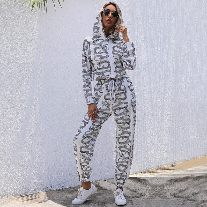 IKEARLAX New popular autumn and winter 2025 autumn printing hooded set sweater casual home two-piece set women Collared Crew Neck Turtle Neck IKEARLAX New popular autumn and winter 2025 autumn printing hooded set sweater casual home two-piece set women Collared Crew Neck Turtle Neck