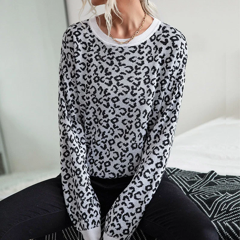 IKEARLAX 2025 New 2023 autumn and winter new office women's clothing crew neck knitted pullover leopard print bottoming sweater Striped Floral Plaid IKEARLAX 2025 New 2023 autumn and winter new office women's clothing crew neck knitted pullover leopard print bottoming sweater Striped Floral Plaid
