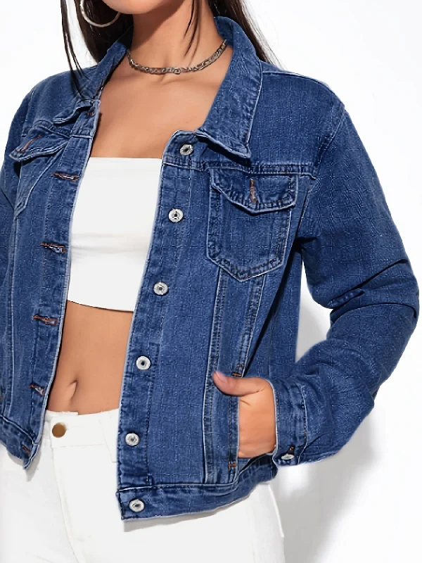 Chic & Versatile Blue Denim Jacket - Easy-Care, Soft Woven, with Flap Pockets, Perfect for Spring/Fall Casual Wear Chenille Jacket Brocade Jacket Lace Jacket Chic & Versatile Blue Denim Jacket - Easy-Care, Soft Woven, with Flap Pockets, Perfect for Spring/Fall Casual Wear Chenille Jacket Brocade Jacket Lace Jacket