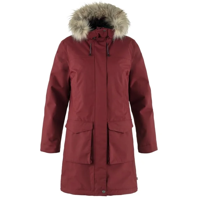 Fjallraven Women's Nuuk Lite Parka in Bordeaux Red Stylish Layered Parka Jacket