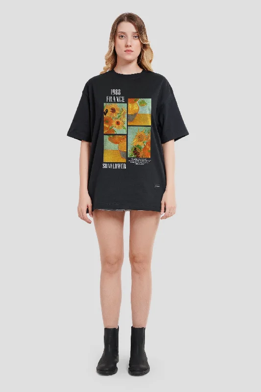 1988 France Black Printed T-Shirt Women Oversized Fit Mesh Blend Leather Blend Suede Blend 1988 France Black Printed T-Shirt Women Oversized Fit Mesh Blend Leather Blend Suede Blend