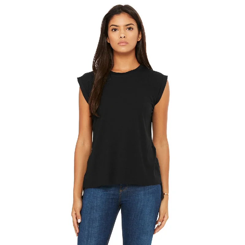 Bella + Canvas Women's Black Flowy T-Shirt with Rolled Cuff Satin Blend Silk Blend Wool Blend Bella + Canvas Women's Black Flowy T-Shirt with Rolled Cuff Satin Blend Silk Blend Wool Blend