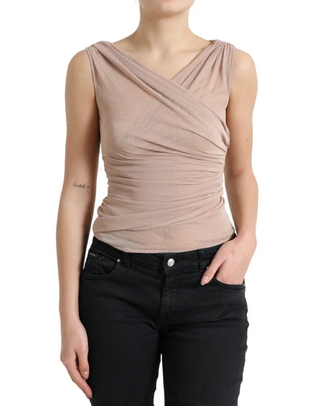 Dolce & Gabbana Elegant Beige V-Neck Sleeveless Sheer Tank Top sleep tank top