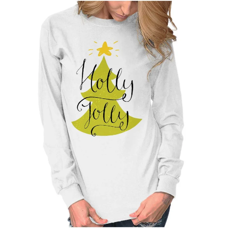 Holly Jolly Long Sleeve T-Shirt Nylon Fabric Polyester Fabric Spandex Fabric