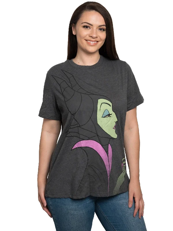 Disney Women's Plus Size Maleficent T-Shirt Villain Costume Tee Gray Embroidered Appliqued Beaded Disney Women's Plus Size Maleficent T-Shirt Villain Costume Tee Gray Embroidered Appliqued Beaded