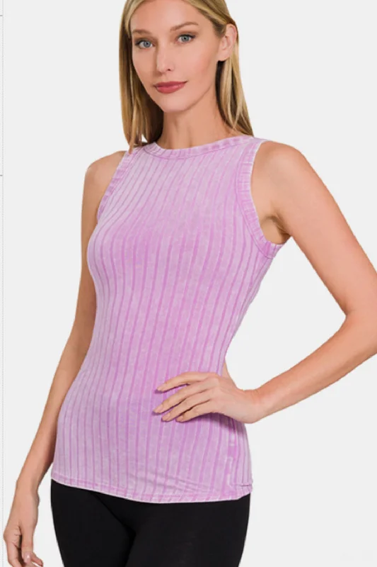 Ribbed Washed Round Neck Tank relaxed fit tank