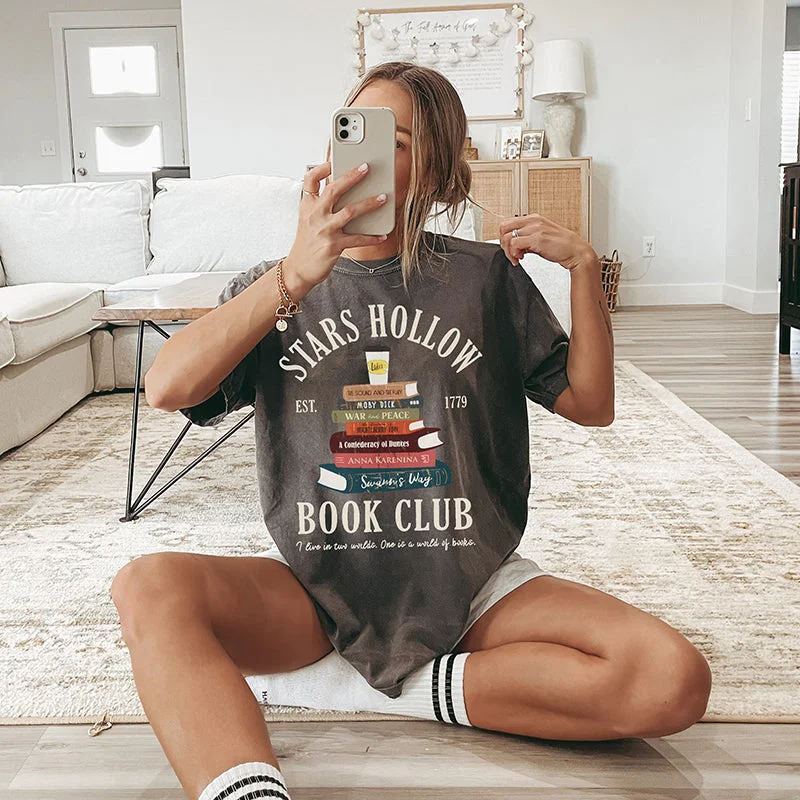 Stars Hollow Book Club Tee Houndstooth Herringbone Solid