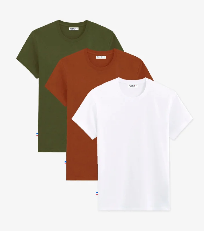 T-shirt Femme x3 - Pack Blanc/Terracotta/Kaki Chenille Fabric Brocade Fabric Lace Fabric T-shirt Femme x3 - Pack Blanc/Terracotta/Kaki Chenille Fabric Brocade Fabric Lace Fabric