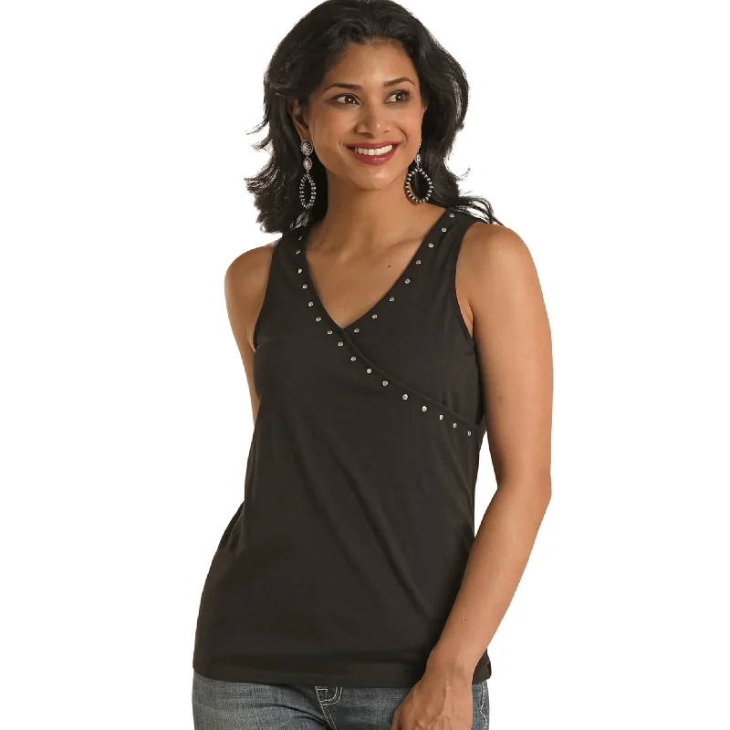 Women's Black Studded Tank -Shirt is sewn different need picture gym tank top