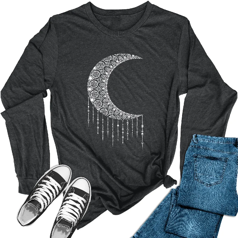 Women's Mandala Crescent Moon Long Sleeve Graphic Tees Chenille Fabric Brocade Fabric Lace Fabric Women's Mandala Crescent Moon Long Sleeve Graphic Tees Chenille Fabric Brocade Fabric Lace Fabric