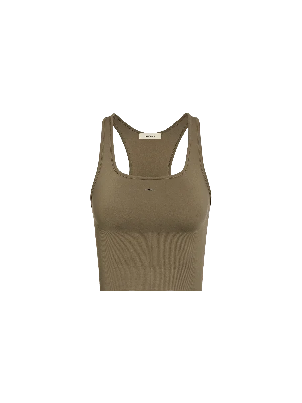 Women's Plant-Stretch Compressive Ribbed Tank Top—soil brown long tank top