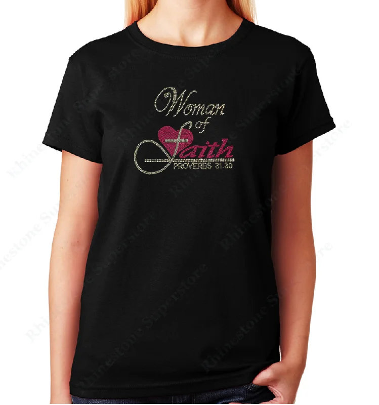 Women's / Unisex T-Shirt with Women of Faith with Pink Heart in Rhinestones Sequined Glittery Shiny Women's / Unisex T-Shirt with Women of Faith with Pink Heart in Rhinestones Sequined Glittery Shiny