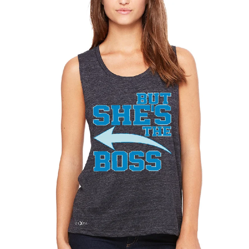 Zexpa Apparelâ„¢ But She is The Boss Women's Muscle Tee Couple Matching Valentines Day Feb Tanks pastel tank top