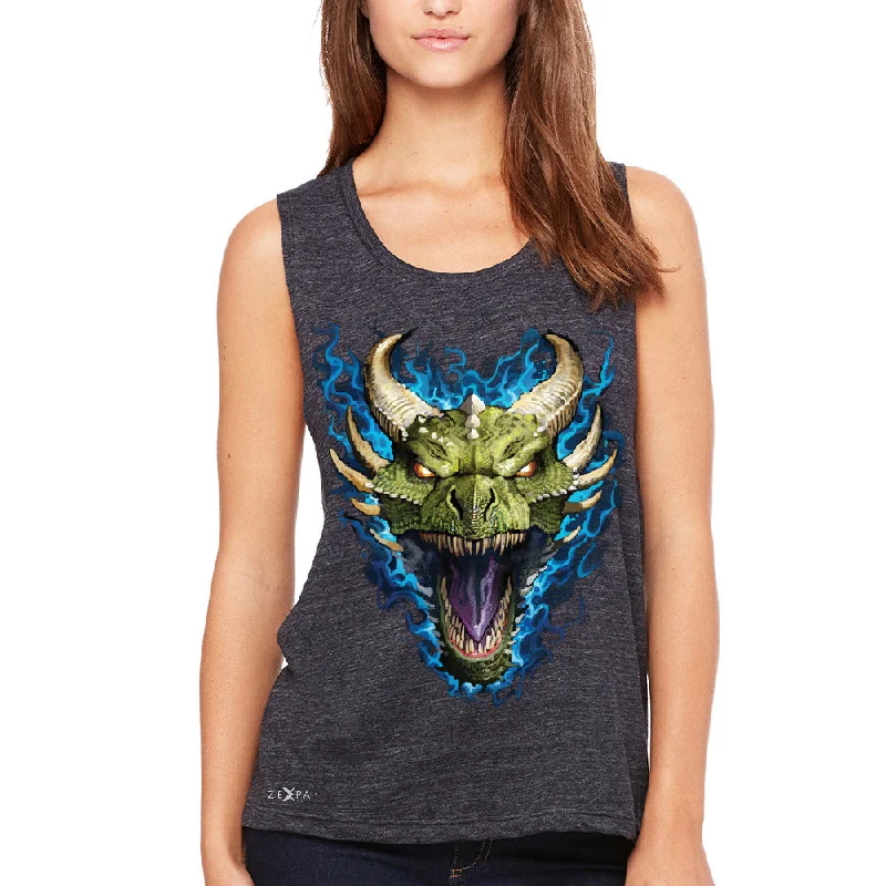 Zexpa Apparelâ„¢ Angry Dragon Face Women's Muscle Tee Cool GOT Ball Thronies Tanks cropped tank top