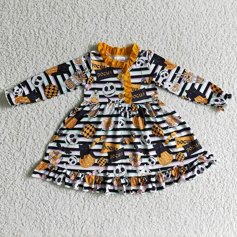 GLD0104 Baby Girl Halloween Pumpkin Twirl Dress Nightgown Tunics Trendy modern