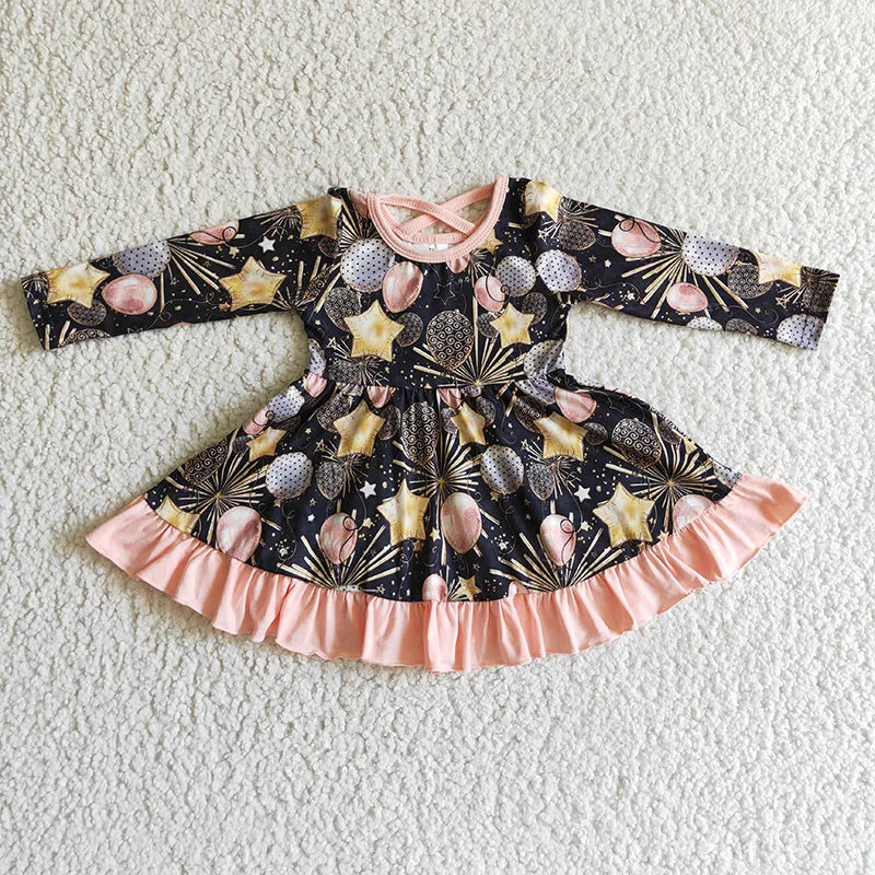 GLD0107 Baby Girl Happy New Year Balloon Twirl Dress Tunics Brand named
