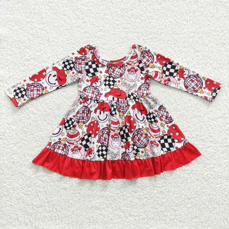 GLD0209 Baby Girl Long Sleeves Christmas Santa Howdy Dress Maxi Flowy Bohemian