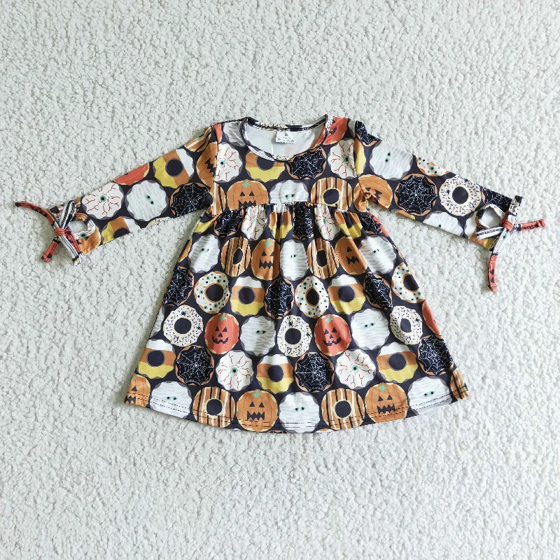 Halloween Pumpkin Doughnut Girl Long Sleeve Dresses Tunics Handmade artisanal